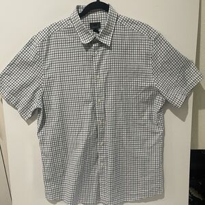 H&M Premium Cotton Men’s Short Sleeve Shirt XL 17 1/4 Button Down Checkered Grid